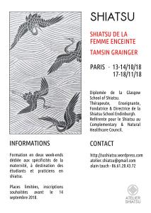 Shiatsu de la femme enceinte avec Tamsin Grainger. octobre &amp; novembre 2018.